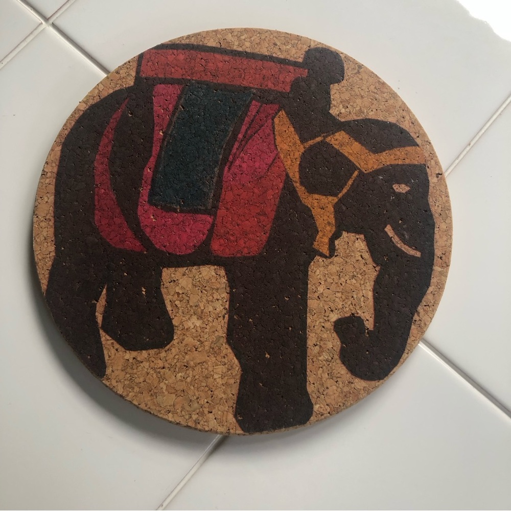 NWT Cork Trivet Coaster with elephant design by Gail Garcia